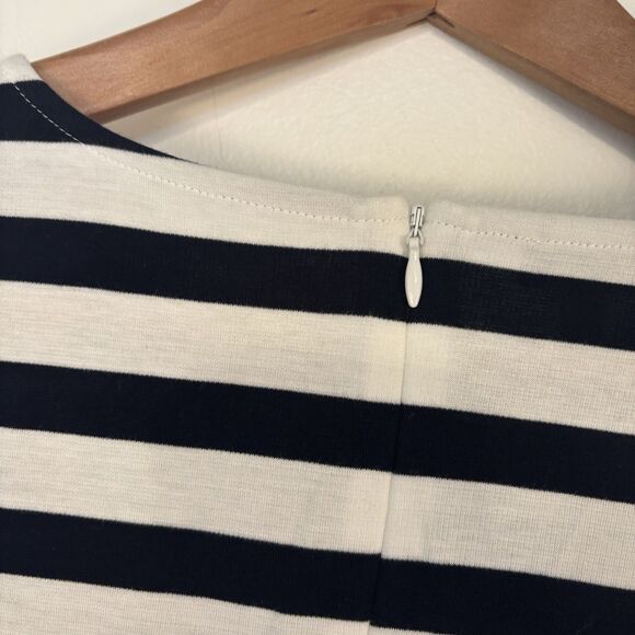 Talbots Womens P Navy Blue and White Stripe Short Sleeve Tee Tshirt Top Zipper - Picture 4 of 7